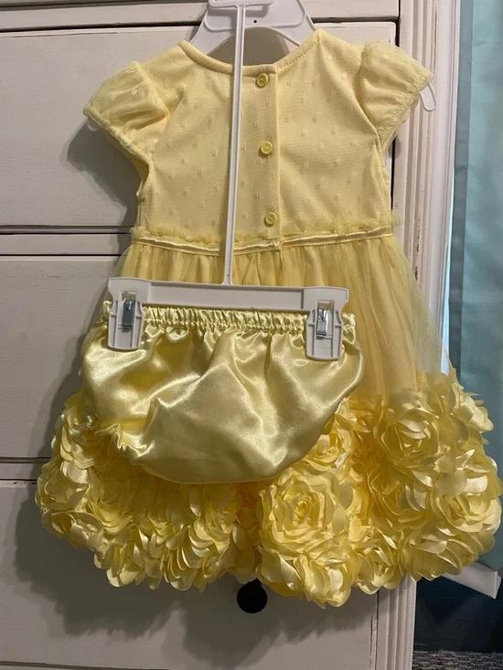Nannette Yellow Floral Tulle Dress with Bow Accent - Picture 2 of 4